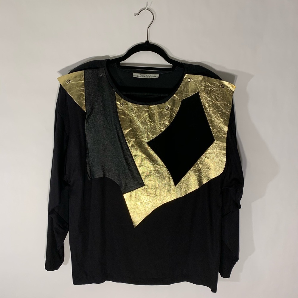 Vintage Suede & Gold Leather Bib Tunic Sz 7/8